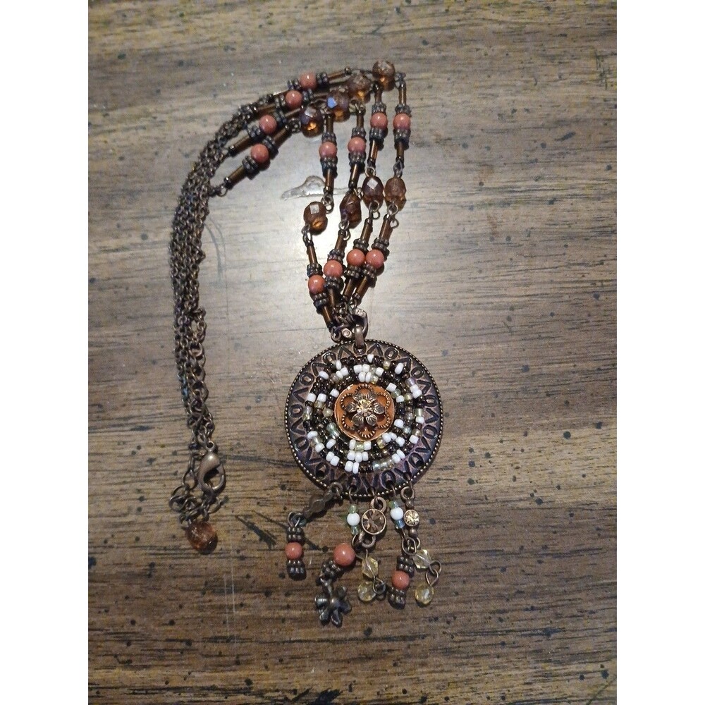 Vintage 70's Classic AVON Signed Dangle Beaded Antique Necklace